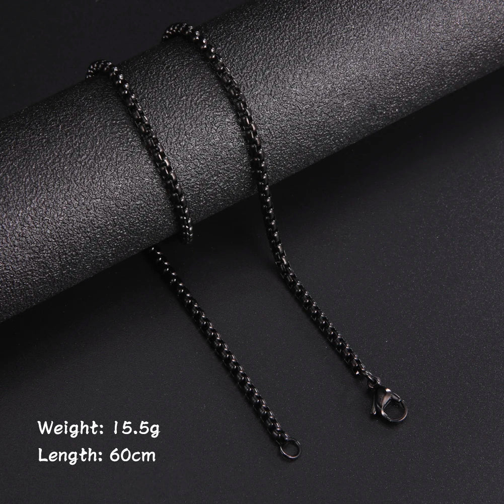 Skyrim Fashion 60cm Long Box Chain Necklace Men Stainless Steel Black Gold Color Link Chains Basic Punk Jewelry Wholesale