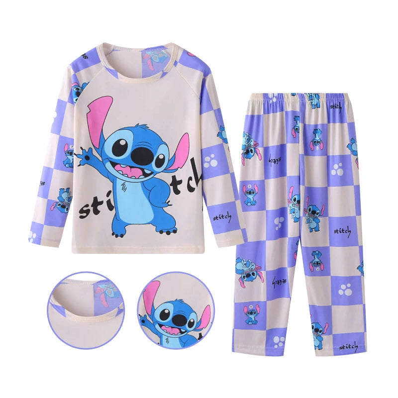 New Spring Children's Clothing Sets Stitch Angel Boy Sleepwear Long sleeved pants Clothes Kids Pajamas Set Baby Girls Pyjamas