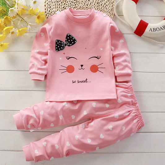 Autumn Sleepwear Pajamas For Girls Boys Long Sleeve Tops+Pants Suits Fashion Home Clothing Baby Kid Sleep Costume