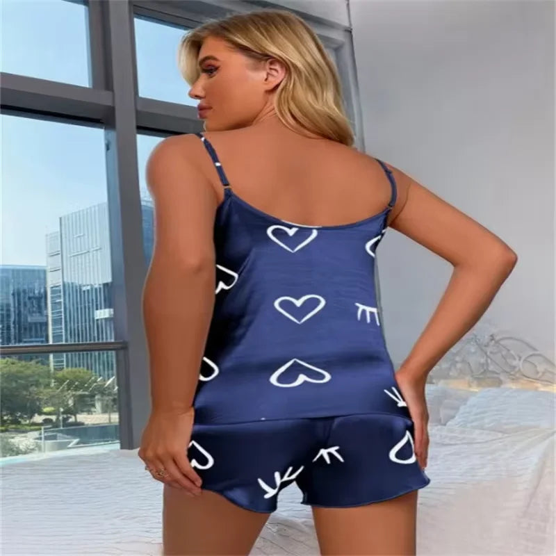 1 Set of Summer WOMEN'S Pajamas Two-piece Sexy Casual Camisole Undershirt Shorts Homewear Suit