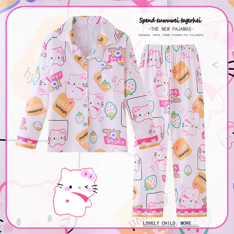 2pcs Kid's Kuromi Pattern Pajamas, Long Sleeve Top & Pants Set, Cartoon Cinnamoroll Print Loungewear, Comfy Casual Girl's Set