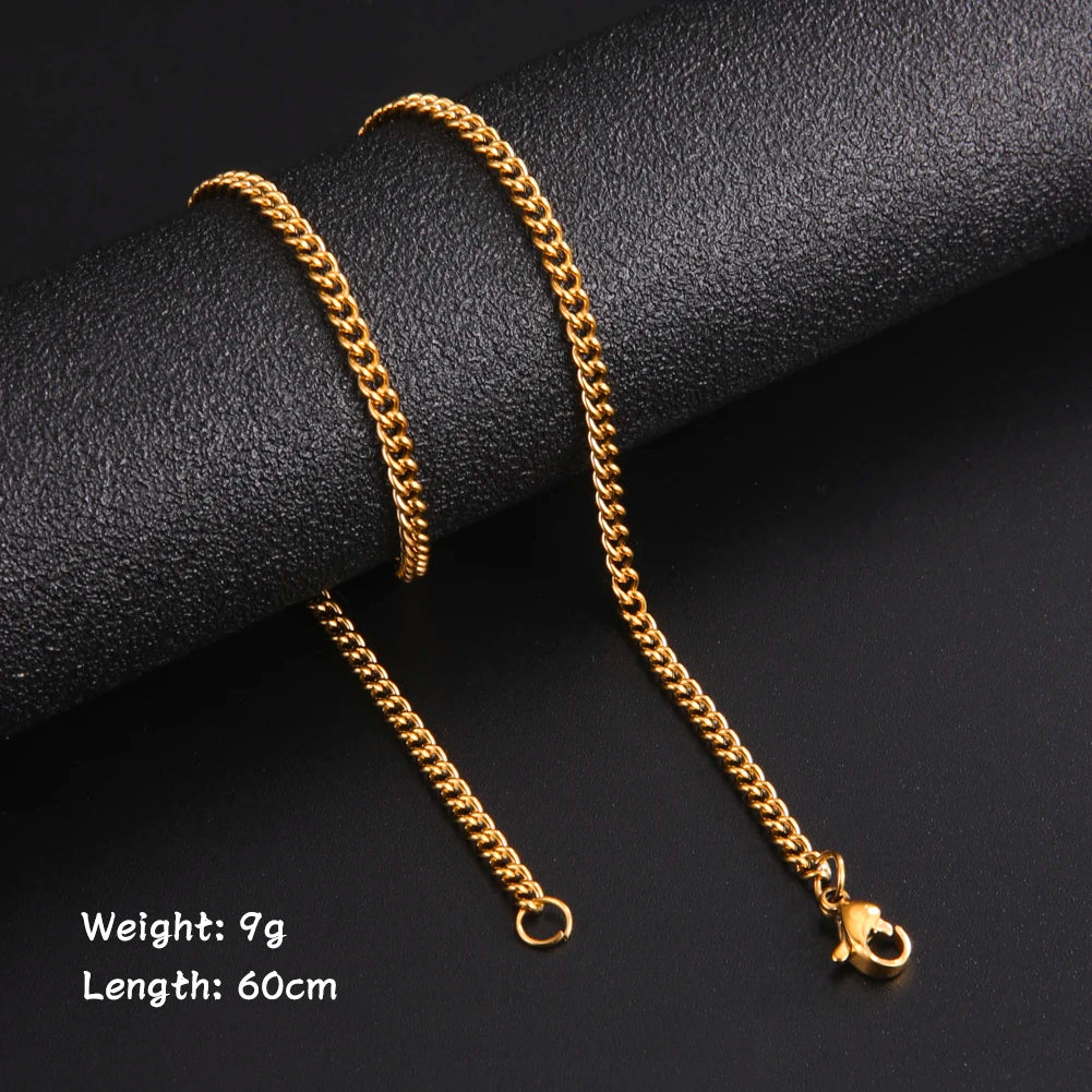 Skyrim Fashion 60cm Long Box Chain Necklace Men Stainless Steel Black Gold Color Link Chains Basic Punk Jewelry Wholesale