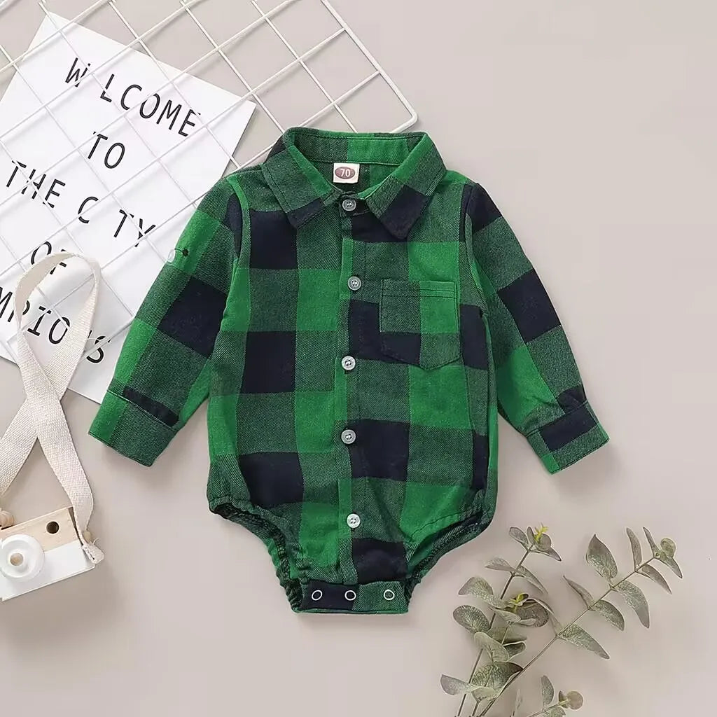 0-18 Months Newborn Baby Boy Romper Long Sleeves Red Plaid Bodysuit Spring&Autumn Fashion Jumpsuit for Infant Baby Boy Clothes