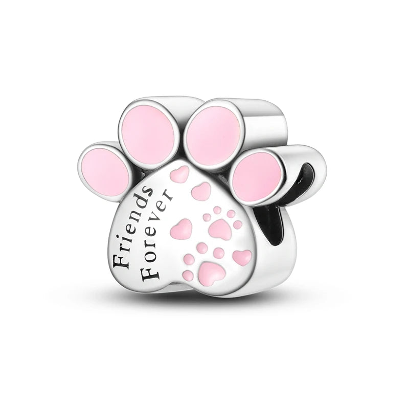 Dog Pet Charms 925 Silver Doggy Paw French Bulldog Bones Beads fit Original Bracelet DIY Fine Jewelry