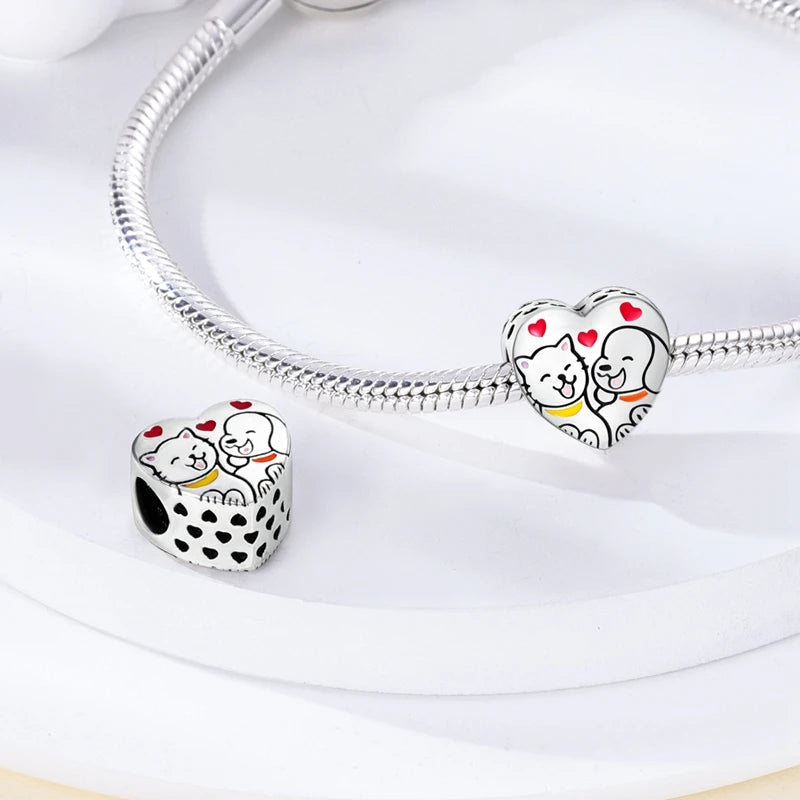 Dog Pet Charms 925 Silver Doggy Paw French Bulldog Bones Beads fit Original Bracelet DIY Fine Jewelry