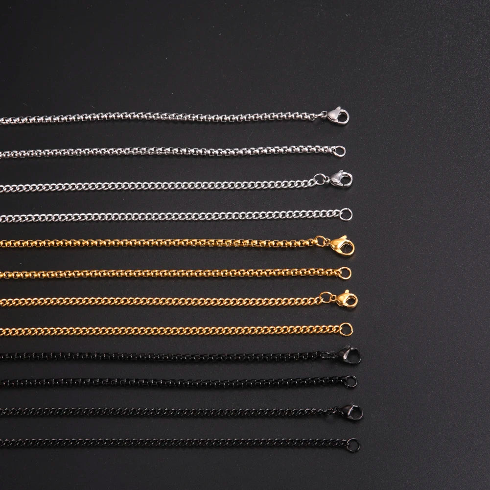 Skyrim Fashion 60cm Long Box Chain Necklace Men Stainless Steel Black Gold Color Link Chains Basic Punk Jewelry Wholesale