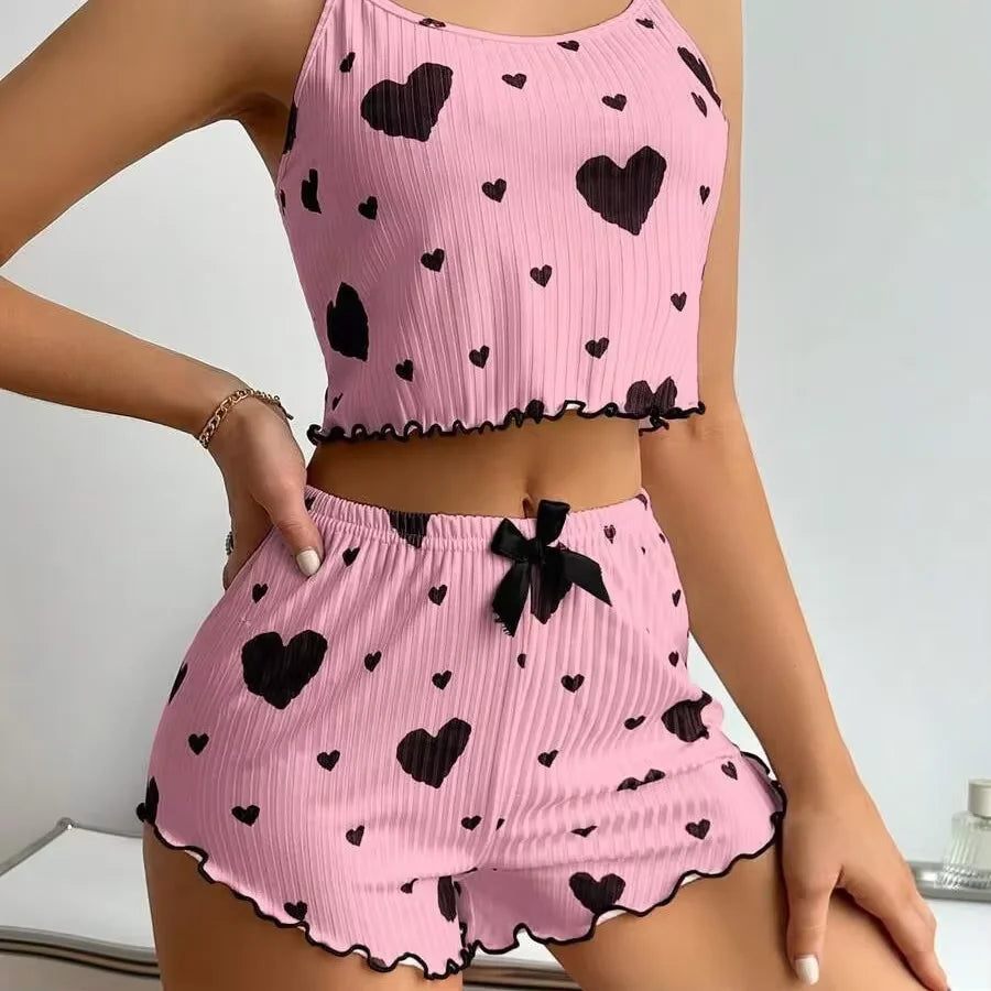 1 Set of Summer WOMEN'S Pajamas Two-piece Sexy Casual Camisole Undershirt Shorts Homewear Suit