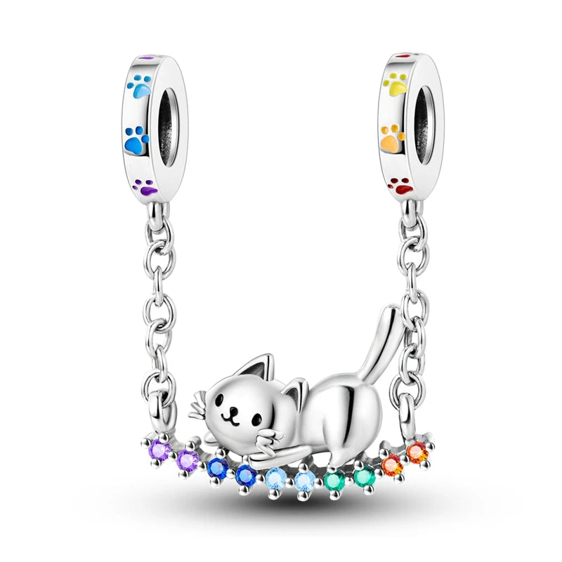 Dog Pet Charms 925 Silver Doggy Paw French Bulldog Bones Beads fit Original Bracelet DIY Fine Jewelry