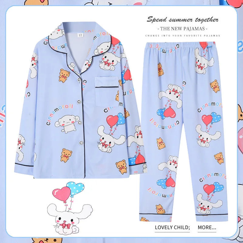 2pcs Kid's Kuromi Pattern Pajamas, Long Sleeve Top & Pants Set, Cartoon Cinnamoroll Print Loungewear, Comfy Casual Girl's Set