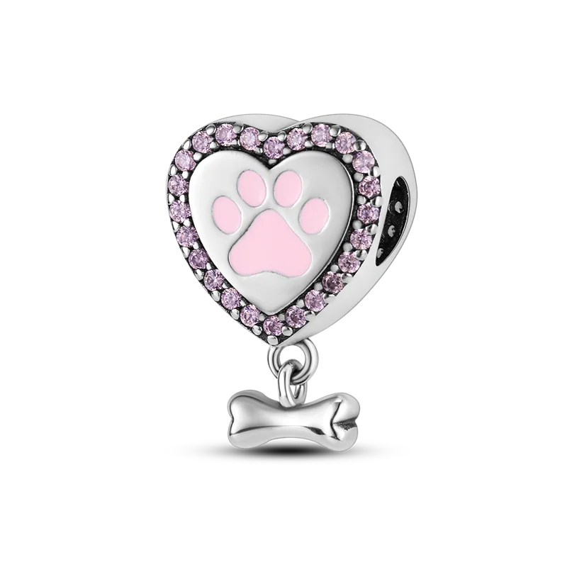 Dog Pet Charms 925 Silver Doggy Paw French Bulldog Bones Beads fit Original Bracelet DIY Fine Jewelry