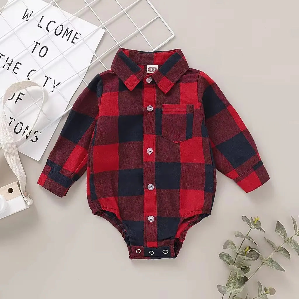 0-18 Months Newborn Baby Boy Romper Long Sleeves Red Plaid Bodysuit Spring&Autumn Fashion Jumpsuit for Infant Baby Boy Clothes