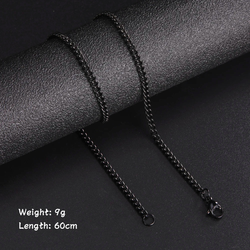 Skyrim Fashion 60cm Long Box Chain Necklace Men Stainless Steel Black Gold Color Link Chains Basic Punk Jewelry Wholesale