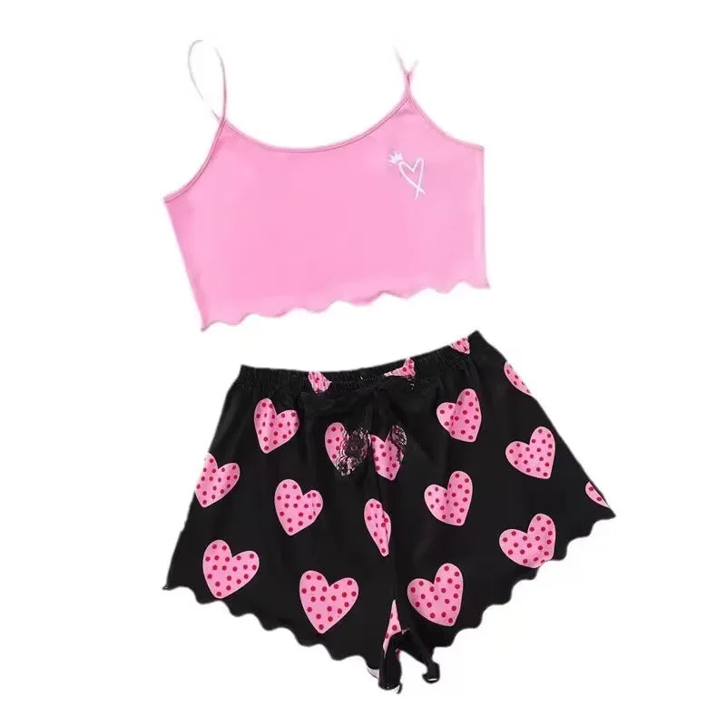 1 Set of Summer WOMEN'S Pajamas Two-piece Sexy Casual Camisole Undershirt Shorts Homewear Suit