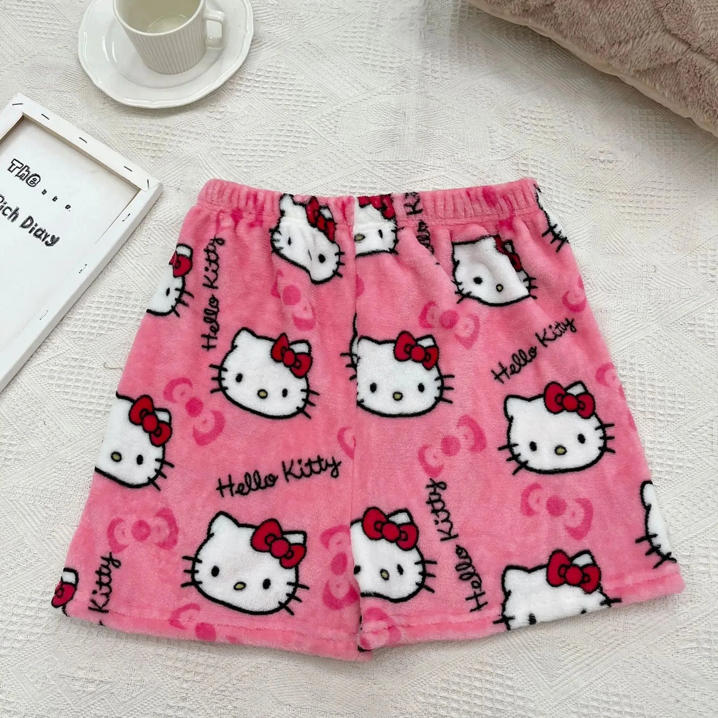 Sanrio Hello Kitty Pajamas Spider-Man Flannel Fashion Trouserswomen Kawaii Woolen AnimeCartoon Casual Home Pants Winter Clothing