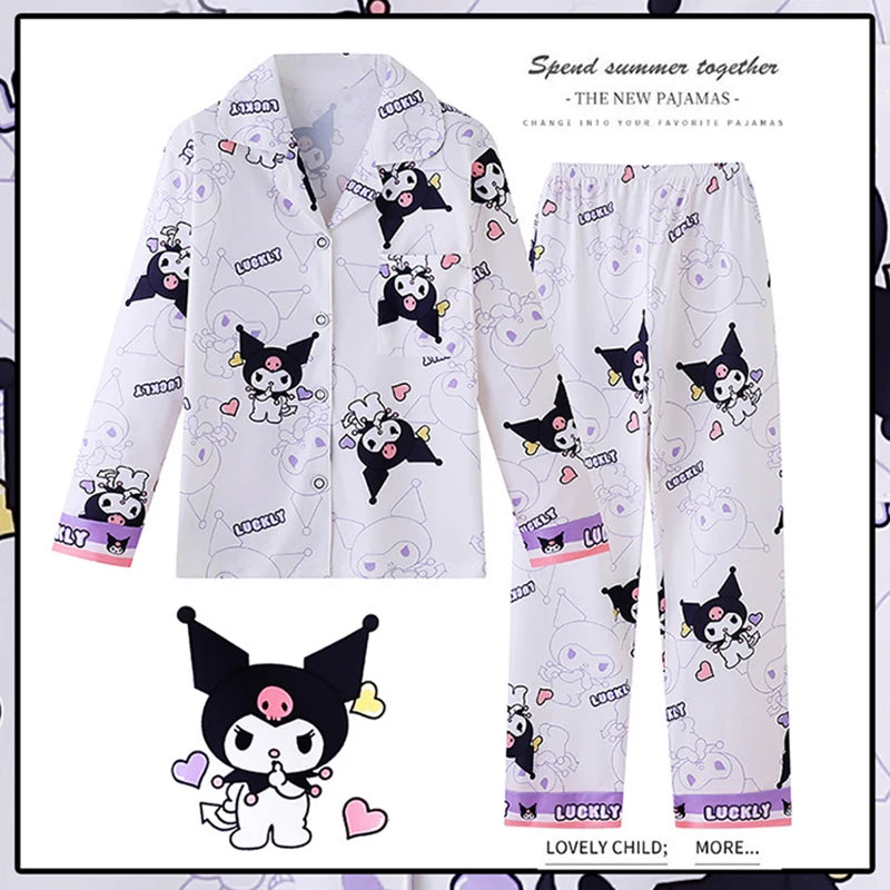 2pcs Kid's Kuromi Pattern Pajamas, Long Sleeve Top & Pants Set, Cartoon Cinnamoroll Print Loungewear, Comfy Casual Girl's Set