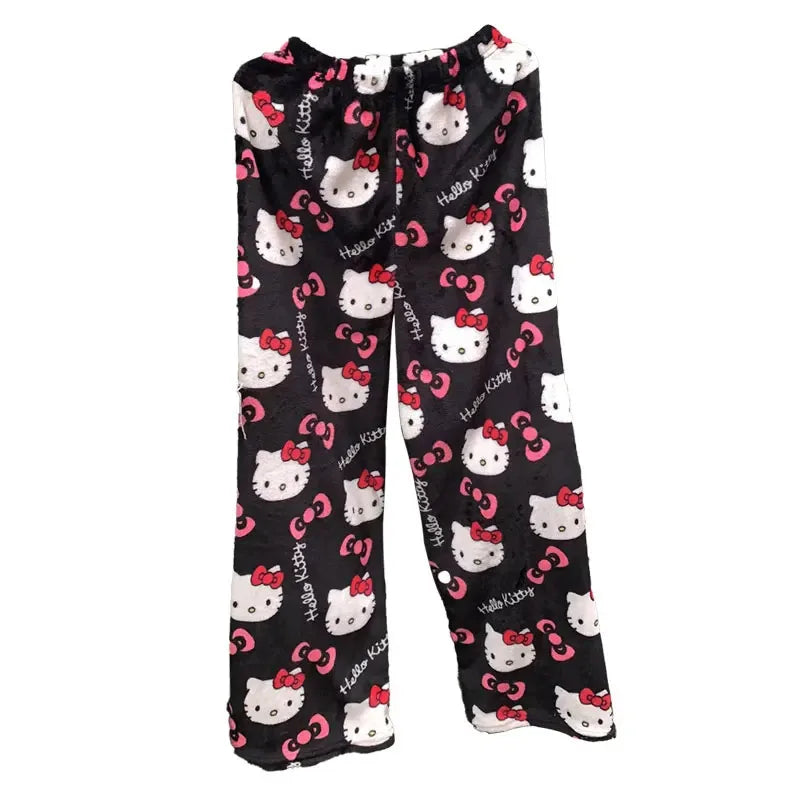 Sanrio Hello Kitty Pajamas Spider-Man Flannel Fashion Trouserswomen Kawaii Woolen AnimeCartoon Casual Home Pants Winter Clothing