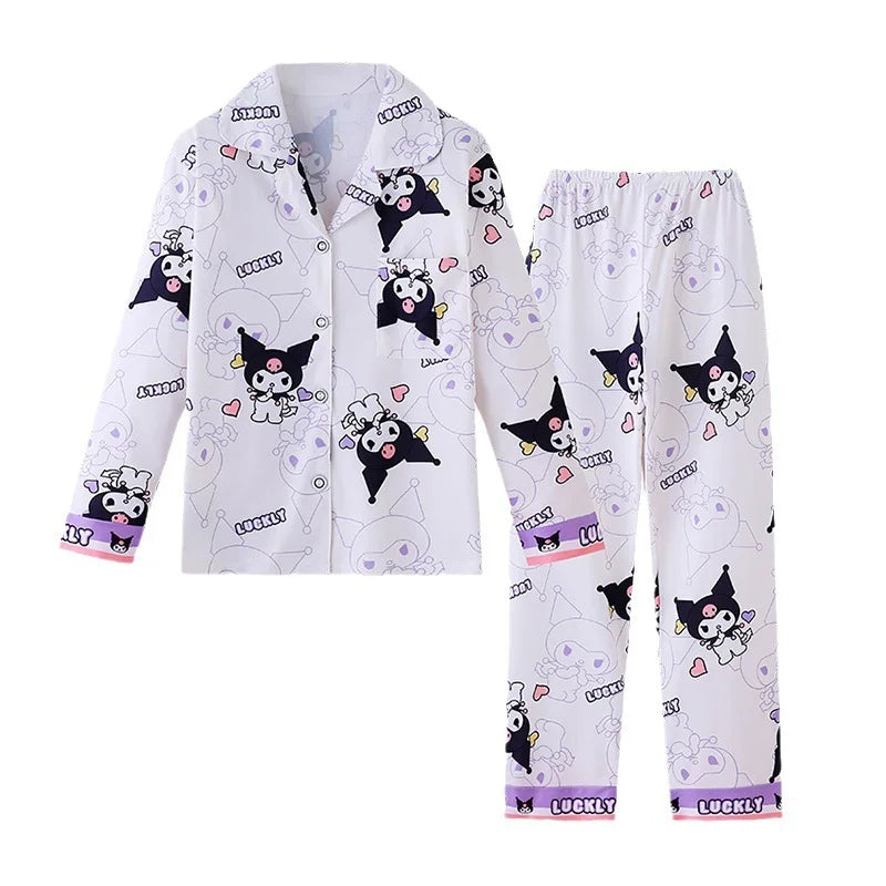 2pcs Kid's Kuromi Pattern Pajamas, Long Sleeve Top & Pants Set, Cartoon Cinnamoroll Print Loungewear, Comfy Casual Girl's Set