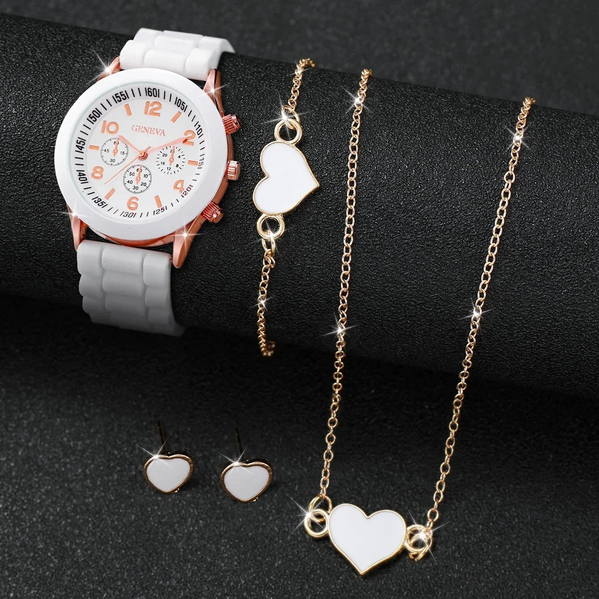 4PCS/Set Geneva Watch Fashion Silicone Band Women Watches Heart Jewelry Set ( Without Box ）