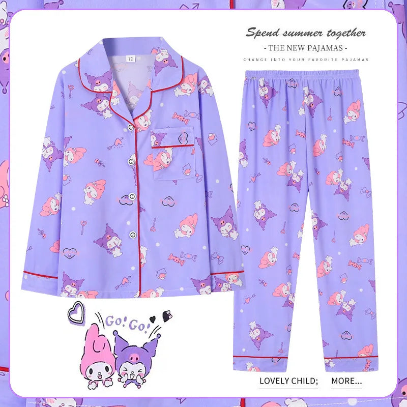 2pcs Kid's Kuromi Pattern Pajamas, Long Sleeve Top & Pants Set, Cartoon Cinnamoroll Print Loungewear, Comfy Casual Girl's Set