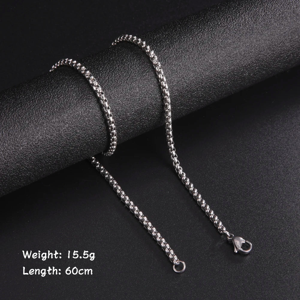 Skyrim Fashion 60cm Long Box Chain Necklace Men Stainless Steel Black Gold Color Link Chains Basic Punk Jewelry Wholesale