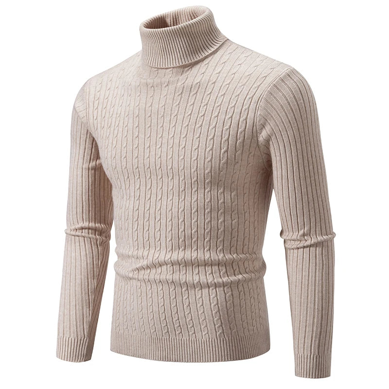 New Men's High Neck Sweater Solid Color Pullover Knitted Warm Casual Turtleneck Sweatwear Woolen Mens Winter Outdoor Tops