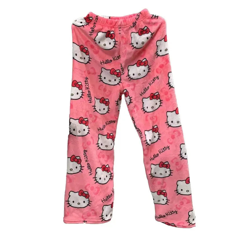 Sanrio Hello Kitty Pajamas Spider-Man Flannel Fashion Trouserswomen Kawaii Woolen AnimeCartoon Casual Home Pants Winter Clothing