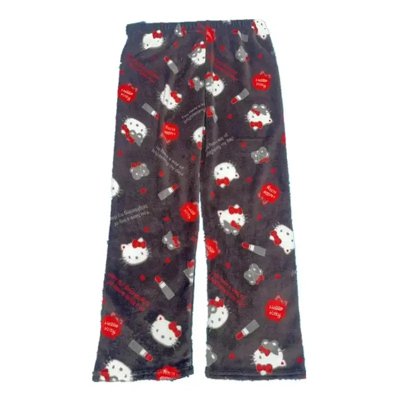 Sanrio Hello Kitty Pajamas Spider-Man Flannel Fashion Trouserswomen Kawaii Woolen AnimeCartoon Casual Home Pants Winter Clothing