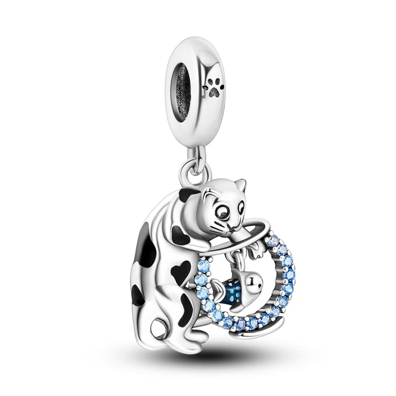 Dog Pet Charms 925 Silver Doggy Paw French Bulldog Bones Beads fit Original Bracelet DIY Fine Jewelry