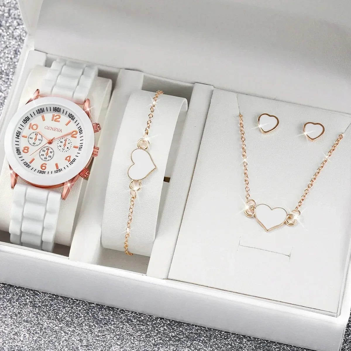 4PCS/Set Geneva Watch Fashion Silicone Band Women Watches Heart Jewelry Set ( Without Box ）