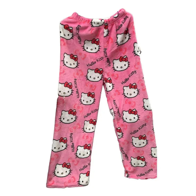 Sanrio Hello Kitty Pajamas Spider-Man Flannel Fashion Trouserswomen Kawaii Woolen AnimeCartoon Casual Home Pants Winter Clothing